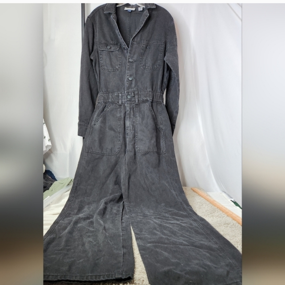 Woman's Long Sleeve Denim Jumpsuit - Universal Threads Black 4 - Picture 3 of 16